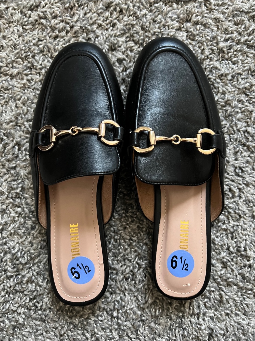 Black Leather Slip-On Loafers with Gold Horsebit Detail